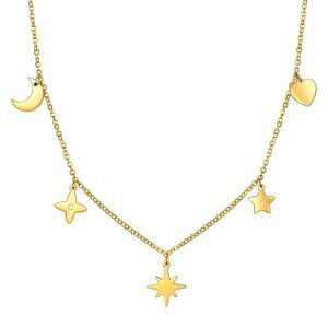 18K Gold Plated Moons Stars Stainless Steel Women's Necklace Hypoallergenic